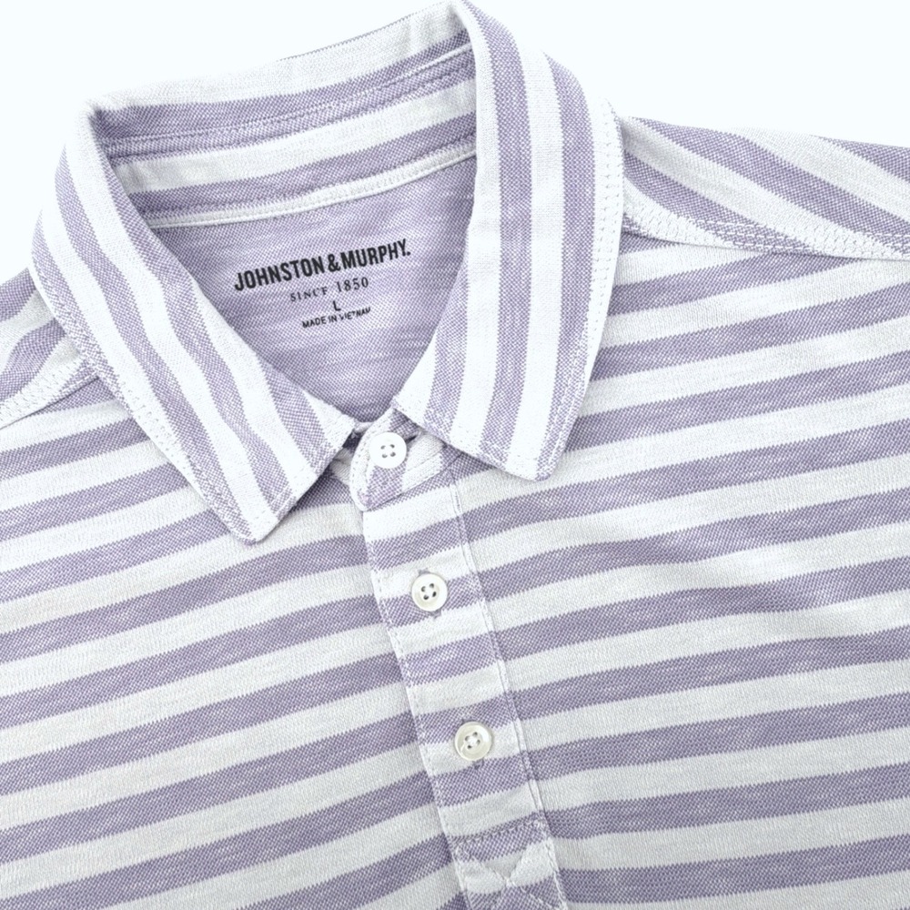 Johnston & Murphy Polo Mens Large Purple Excellent Striped Modal Blend 74-9092
